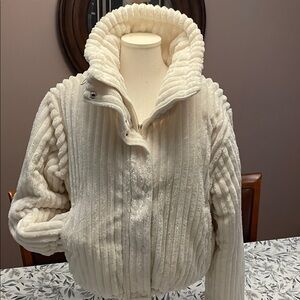 BDG Plush Channeled Cream Funnel Neck Textured Jacket